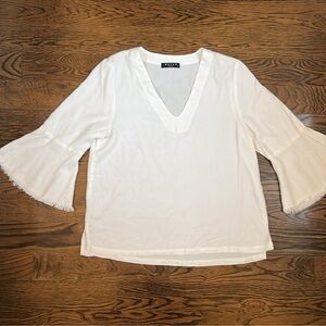 Maven West White 3/4 Fray Sleeve Top